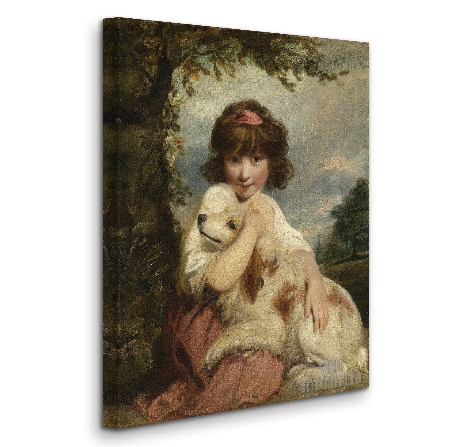 少女と犬の絵画のレプリカ（ポスター） ジョシュア・レイノルズ作「少女と犬」（1780年）キャンバス