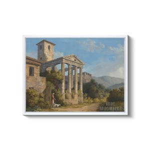 Jacob Philipp Hackert : The Temple of Hercules in Cori near Velletri (1783) Canvas Gallery Wrapped or Framed Giclée Wall Art Print (D4560) White Floating Frame Canvas