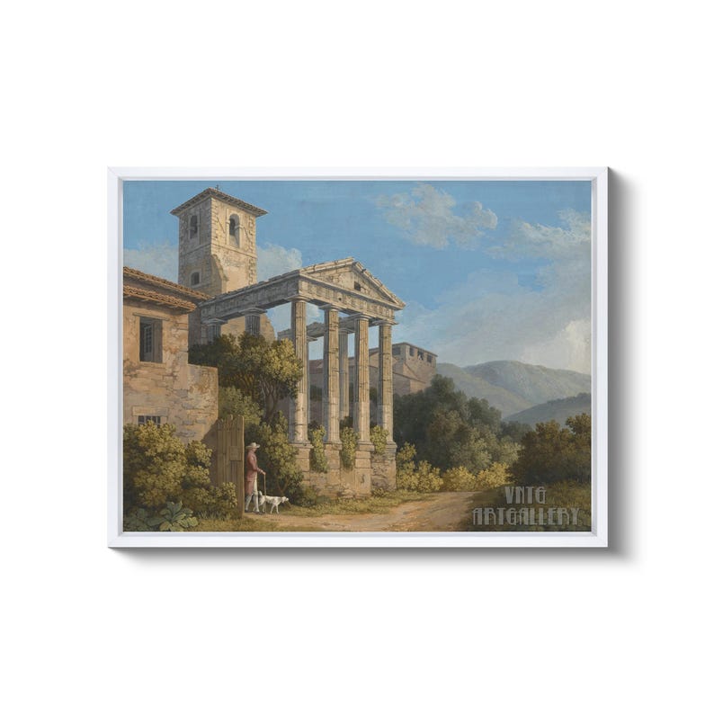 Jacob Philipp Hackert : The Temple of Hercules in Cori near Velletri (1783) Canvas Gallery Wrapped or Framed Giclée Wall Art Print (D4560) White Floating Frame Canvas