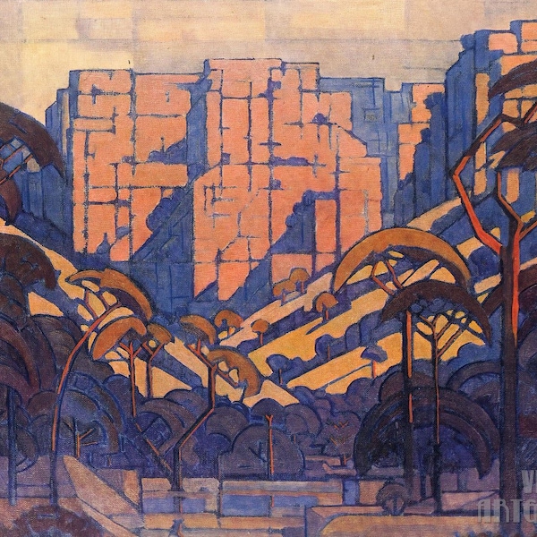 J.H. Pierneef: El Kloof Rustenburg (1928). Impresión giclée sobre lienzo, enmarcada o enmarcada, remasterizada digitalmente (D4560).