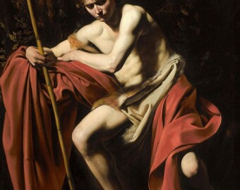 Caravaggio : Saint John the Baptist in the Wilderness (1604) Canvas Gallery Wrapped or Framed Giclee Wall Art Print (D6045)