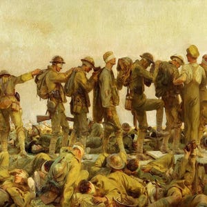 John Singer Sargent: Gassed (1919) canvas gallery gewikkeld of ingelijste giclee muurkunst print digitaal geremasterd (D2560)