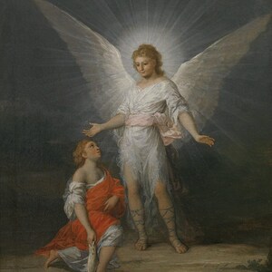 Francisco de Goya y Lucientes: Tobia e l'angelo (1787) Stampa artistica da parete giclée su tela con cornice o avvolto in una galleria (D6050)
