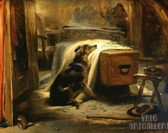 Edwin Landseer: Il capo in lutto del vecchio pastore (1837) Stampa artistica da parete giclée su tela, incorniciata o avvolta in una galleria, rimasterizzata digitalmente (D4560)