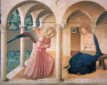 Fra Angelico (vers 1395-1445) - L'Annonciation sur toile, impression d'art murale encadrée ou emballée dans une galerie (D4060)
