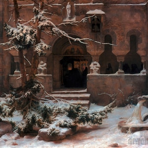 Karl Friedrich Lessing : Monastery Under Snow (1829) Canvas Gallery Wrapped or Framed Giclee Wall Art Print (D5060)