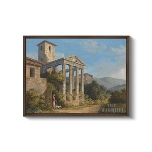 Jacob Philipp Hackert : The Temple of Hercules in Cori near Velletri (1783) Canvas Gallery Wrapped or Framed Giclée Wall Art Print (D4560) Brown Floating Frame Canvas