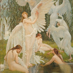 Walter Crane : The Swan Maidens (1894) Canvas Gallery Wrapped or Framed Giclee Wall Art Print Digitally Remastered (D6045)