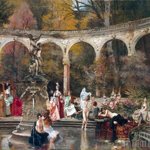 François Flameng : Bathing of Court Ladies (1888) Canvas Gallery Wrapped or Framed Giclee Wall Art Print Digitally Remastered (D5060)