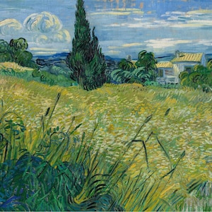 Vincent van Gogh: Campo de trigo verde con cipreses (1889). Impresión giclée sobre lienzo, enmarcada o envuelta digitalmente (D5060).