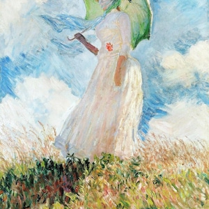 Claude Monet : Study of a Figure Outdoors  Woman with a Parasol  facing left (1886) Canvas Gallery Wrapped Giclee Wall Art Print (D6040)