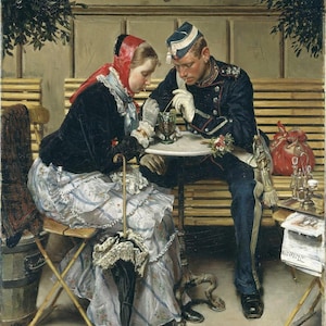 Vilhelm Rosenstand: Outside the Cafe A Porta, Copenhagen (1882) Galleria su tela Stampa artistica su parete avvolta o incorniciata (D6045)