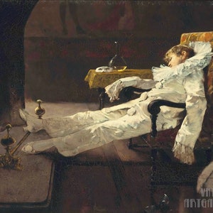 Edouard John Menta: Il sogno di Pierrot (1908) Stampa artistica su tela, incorniciata o avvolta in una galleria, rimasterizzata digitalmente (D5060)