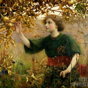 Thomas Cooper Gotch: A Golden Dream (1893) Stampa artistica da parete Giclée su tela, incorniciata o avvolta in una galleria, rimasterizzata digitalmente (D5060)