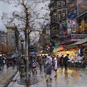 Eugéne Galien-Laloue : Grands Boulevards, Paris (19th century) Canvas Gallery Wrapped or Framed Giclée Wall Art Print (D4560)