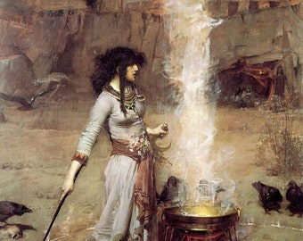 John William Waterhouse: Magiczny krąg (1886) – wydruk ścienny giclee w galerii obrazów, oprawiony lub na płótnie, cyfrowo zremasterowany (D6040)