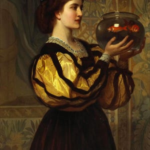 チャールズ・エドワード・ペルジーニ作：金魚鉢（1870年）キャンバスギャラリーラップまたは額装ジクレー壁掛けアートプリント（D6045）