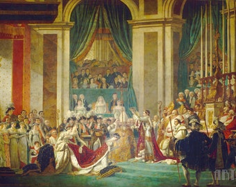 Jacques-Louis David : Le couronnement de Napoléon (1806) Impression giclée d'art mural sur toile tendue ou encadrée (D3560)