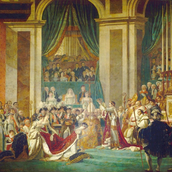 Jacques-Louis David : Le couronnement de Napoléon (1806) Impression giclée d'art mural sur toile tendue ou encadrée (D3560)