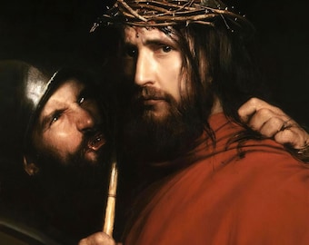 Carl Bloch : Christ with Mocking Soldier (1880) Canvas Gallery Wrapped or Framed Giclee Wall Art Print Digitally Remastered (D6050)