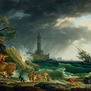 Claude Joseph Vernet : A Storm on a Mediterranean Coast (1767) Canvas Gallery Wrapped or Framed Giclee Wall Art Print (D4560)