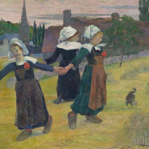 Paul Gauguin: Bretonische Mädchen, die tanzen, Port-Aven (1888) Leinwand Galerie gerahmt Giclee Wandkunst Druck digital remastered (D4560)