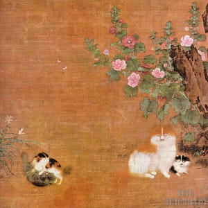 Mao Yi : Cats in the Garden (12th century AD) Canvas Gallery Wrapped or Framed Giclee Wall Art Print Digitally Remastered (D50)