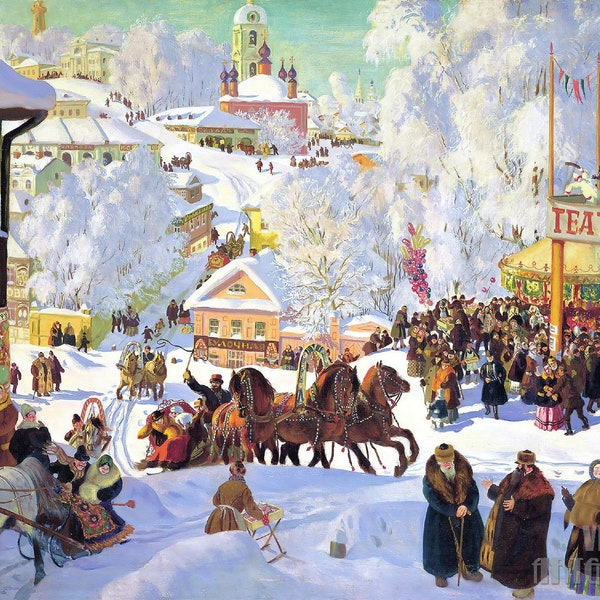 Boris Kustodiev : Maslenitsa, fête orthodoxe orientale (1916), impression giclée d'art mural sur toile tendue ou encadrée (D4560)