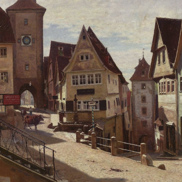 Aleksander Gierymski : Corner of Plönlein in Rothenburg (1896-97) Leinwand Gallery Gerahmt Giclee Print (D6045)