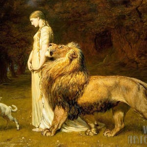 Briton Rivière : Una and the Lion (1880) Gallery Wrapped or Framed Giclee Wall Art Print Digitally Remastered (D4060)