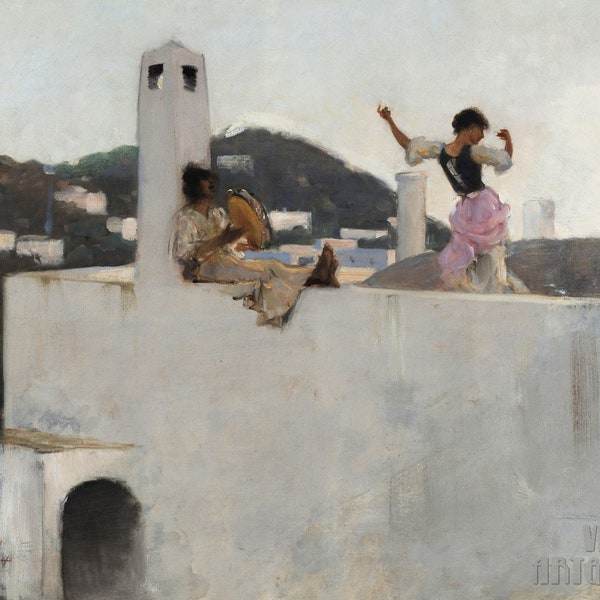 John Singer Sargent : Capri girl on a Rooftop (1878) Impression giclée d'art murale sur toile tendue ou encadrée (D4560)