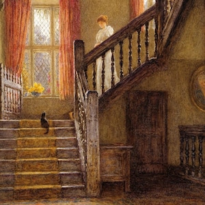 Helen Allingham: La escalera (1900). Impresión giclée sobre lienzo, enmarcada o enmarcada, remasterizada digitalmente (D6045).