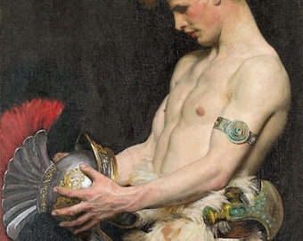 Osmar Schindler : Germanischer Krieger mit Helm (1902) Leinwand Gallery Wrapped or Framed Giclee Wall Art Print Digitally Remastered (D6050)