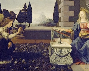 Leonardo da Vinci : Annunciation (1472) Canvas Gallery Wrapped or Framed Giclee Wall Art Print Digitally Remastered (D2560)