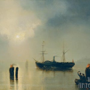Josef Carl Berthold Püttner: Nachtfahrt in der Lagune (1857) Stampa artistica da parete su tela con cornice o avvolto in una galleria (D4060)