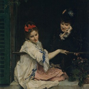 Raimundo de Madrazo y Garreta : Girls at a Window (c1875) Canvas Gallery Wrapped or Framed Giclee Wall Art Print (D6050)