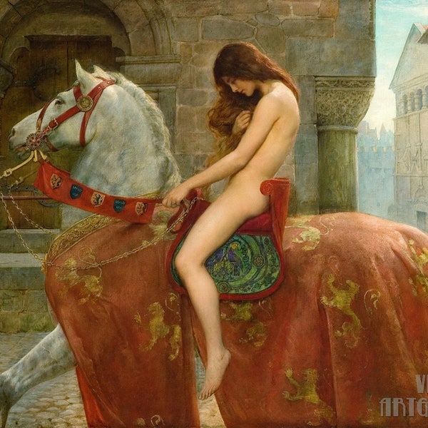 John Collier : Lady Godiva (1898) Impression giclée d'art murale sur toile tendue ou encadrée (D4560)