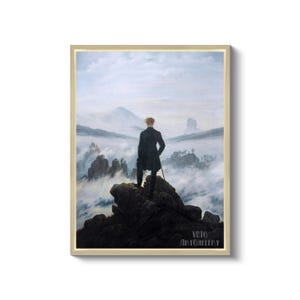 Caspar David Friedrich : Wanderer above the Sea of Fog (1818) Canvas Gallery Wrapped or Framed Giclee Wall Art Print (D6045) Natural Floating Frame Canvas