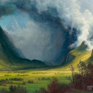Albert Bierstadt : Storm in the Mountains (c.1870) Canvas Gallery Wrapped or Framed Giclee Wall Art Print Digitally Remastered (D4060)