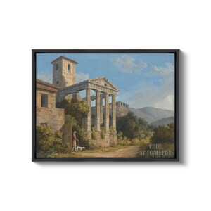 Jacob Philipp Hackert : The Temple of Hercules in Cori near Velletri (1783) Canvas Gallery Wrapped or Framed Giclée Wall Art Print (D4560) Black Floating Frame Canvas