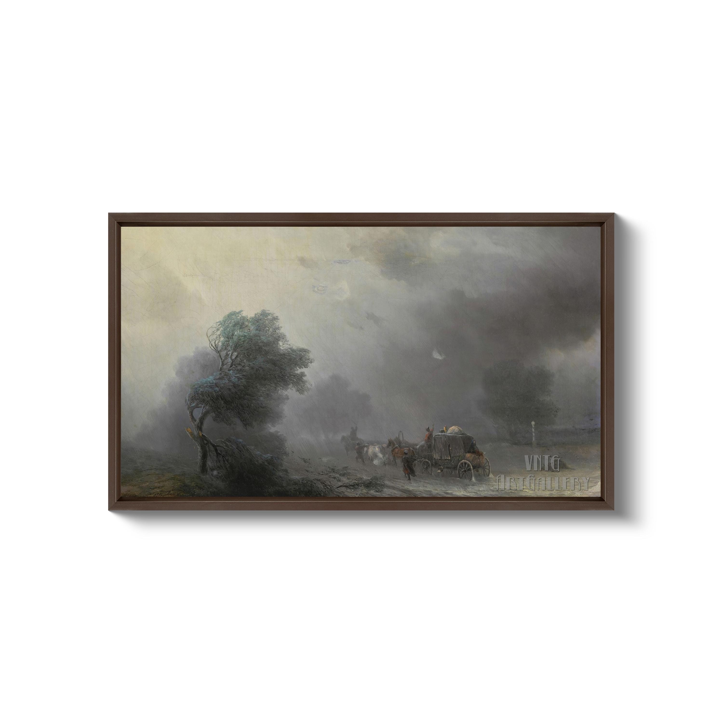 Ivan Aivazovsky : Carriage in a Storm (1887) Canvas Gallery Wrapped or ...