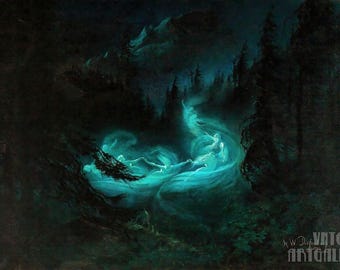 Karl Wilhelm Diefenbach : La danse des fées (1895) Impression d'art mural sur toile tendue ou encadrée Remasterisée numériquement (D4060)
