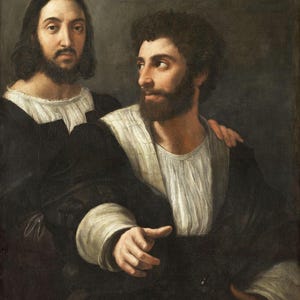 Raphael : Autoportrait avec un ami Double portrait (1518) Impression giclée d'art murale sur toile tendue ou encadrée (D6050)