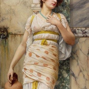 John William Godward - At the Fountain (1893) Canvas Gallery Wrapped or Framed Giclee Wall Art Print Digitally Remastered (D6040)