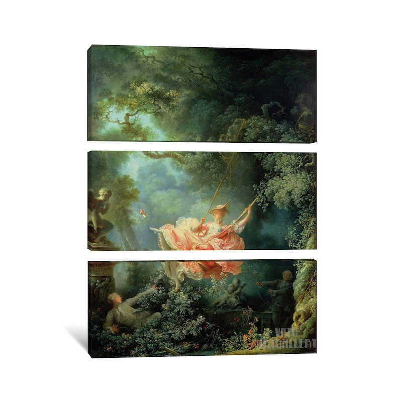 Jean-Honoré Fragonard : The Swing 1767 Canvas Gallery Wrapped or Framed Giclee Wall Art Print D6045 3 Panel Stretched Canvas
