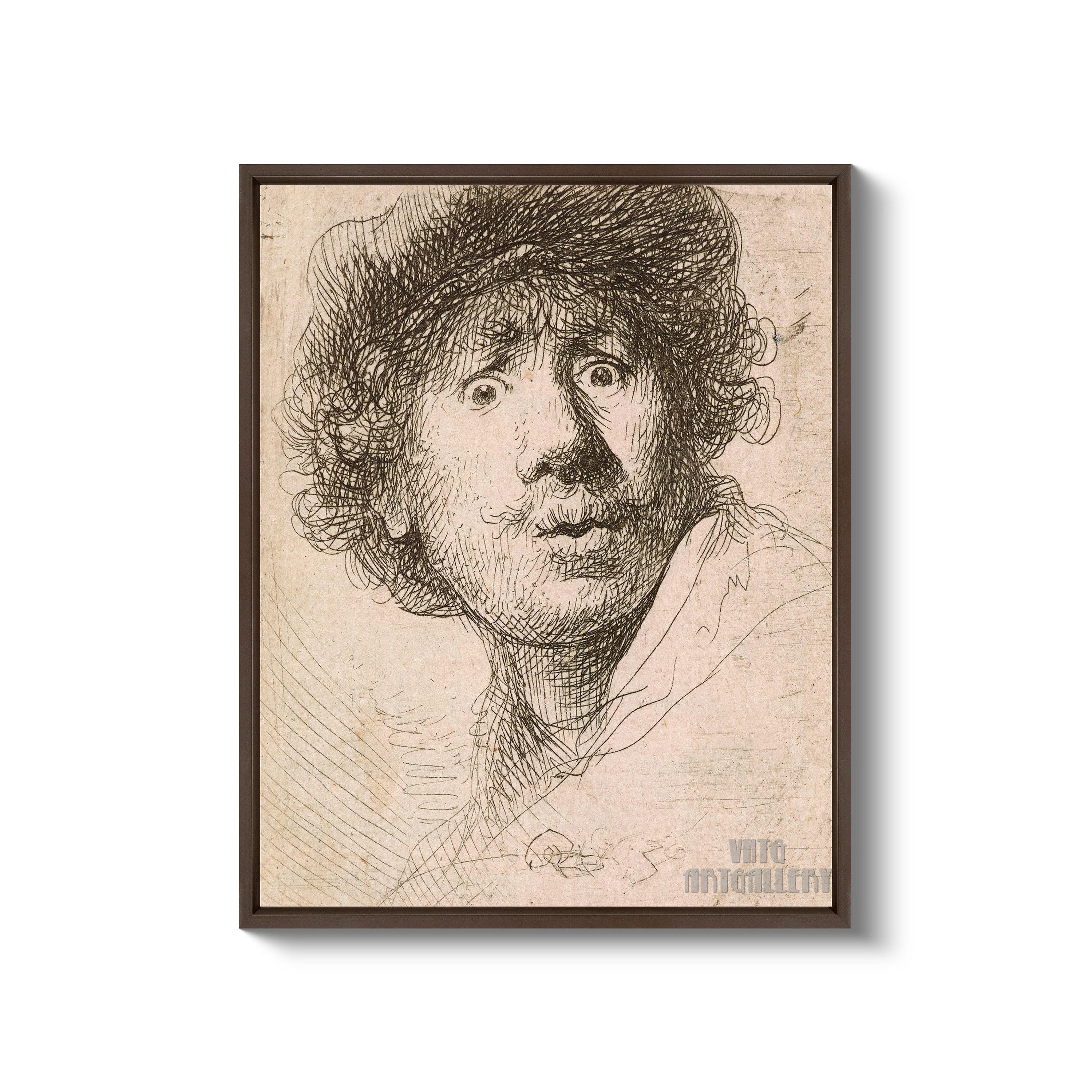 レンブラント - 自画像（エッチング）（1630年）キャンバスギャラリー