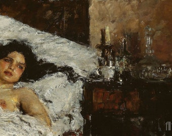 Antonio Mancini : Repos (1887) sur toile, impression giclée d'art murale encadrée ou encadrée (D3060)