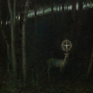 Franz von Stuck: A Visão de São Hubert (1890) Tela emoldurada ou emoldurada, impressão de parede em giclée, remasterizada digitalmente (D6050)