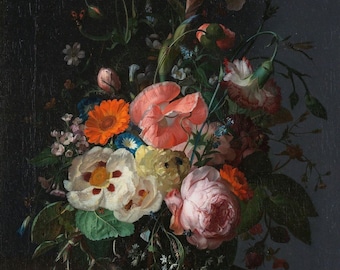 Rachel Ruysch: Martwa natura z kwiatami na marmurowym blacie stołu (1716) – wydruk ścienny giclee w oprawie lub na płótnie (D6045)