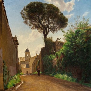 Claus Anton Kølle: Via San Nicola di Tolentino a Roma (1871) Stampa artistica da parete Giclée su tela, incorniciata o avvolta in una galleria (D6050)